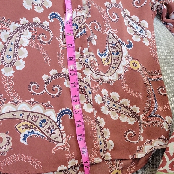 Dark Floral Patterned Fairygrunge  Blouse in Rust and Cream Wonens Size M - Picture 3 of 6